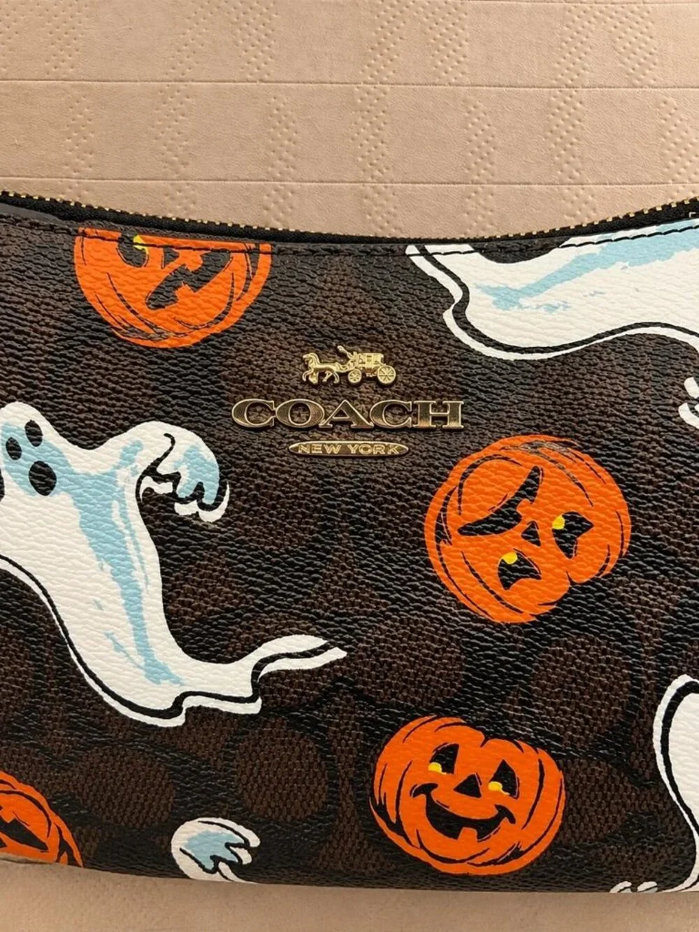 Limited Edition Coach Teri Bag Signature Canvas Halloween Ghost Pumpkin Motif